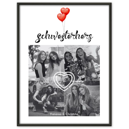 Poster Schwester Schwesterherz mit 4 Fotos & Eigener Text
