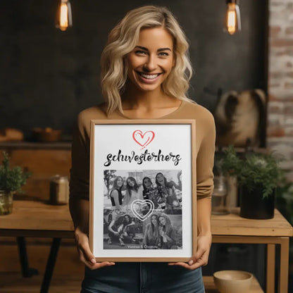 Personalisiertes Poster Schwester Schwesterherz 4 Fotos & Eigener Spruch