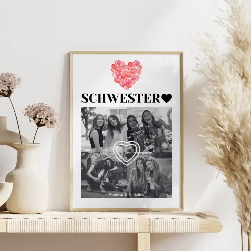 Poster Schwester Personalisiert Schwesterherz 4 Fotos & Wunsch Spruch