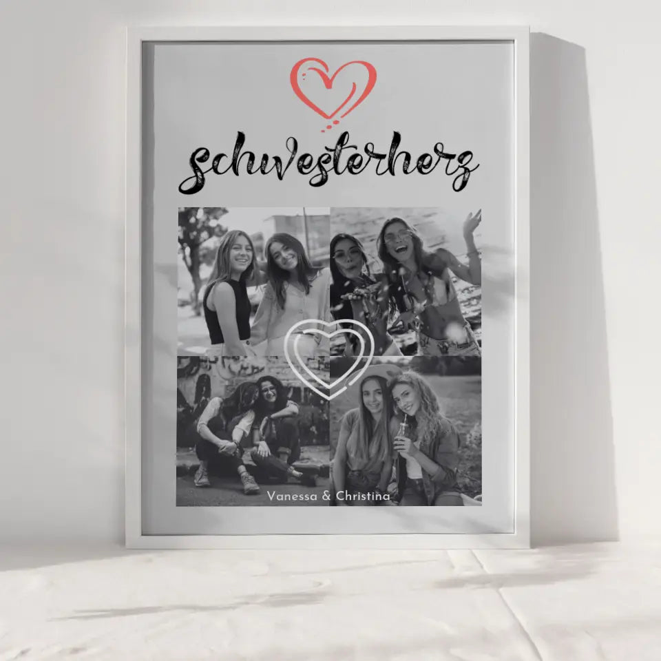 Personalisiertes Poster Schwester Schwesterherz 4 Fotos & Eigener Spruch