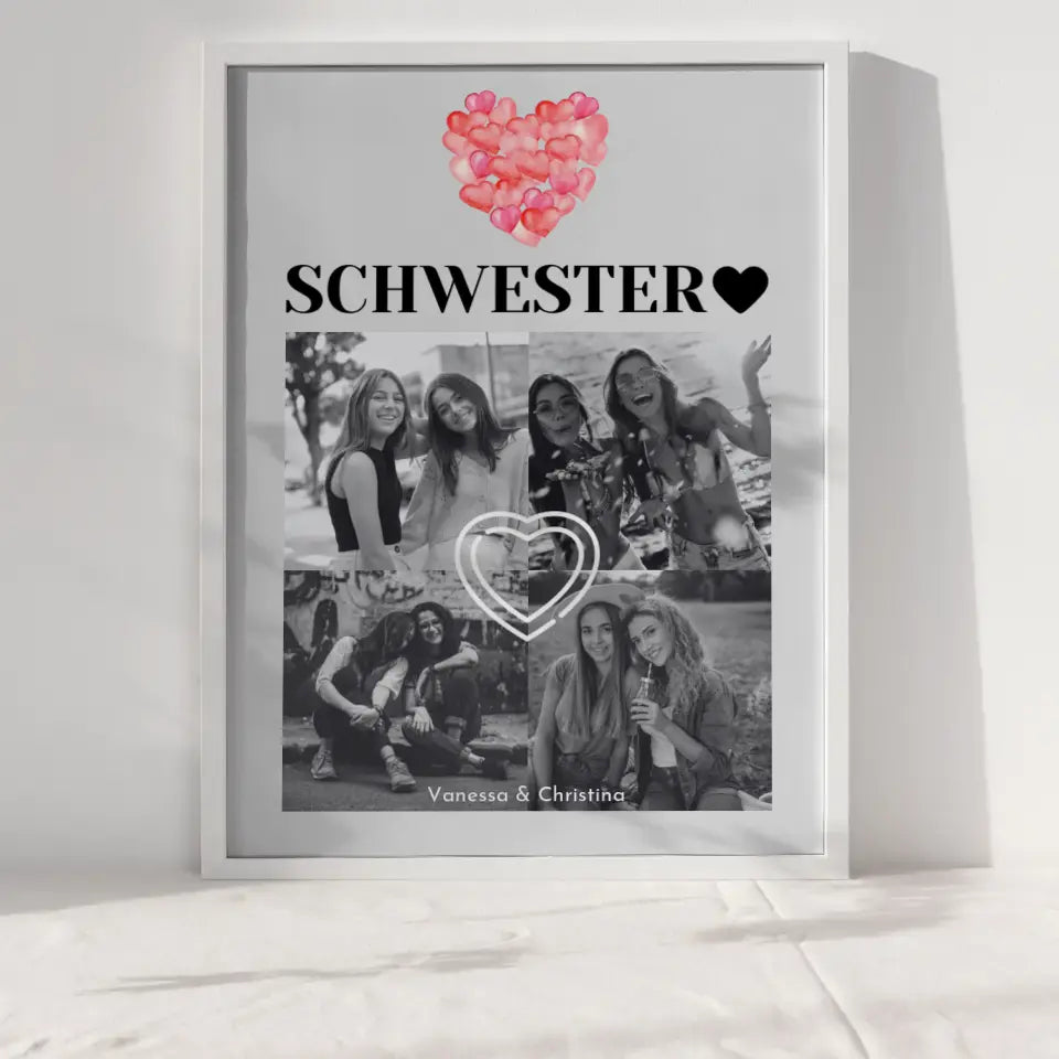 Poster Schwester Personalisiert Schwesterherz 4 Fotos & Wunsch Spruch