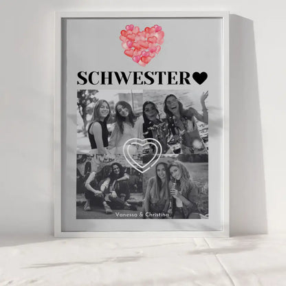 Poster Schwester Personalisiert Schwesterherz 4 Fotos & Wunsch Spruch