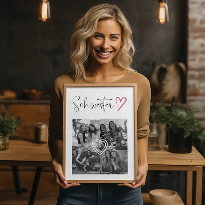 Personalisiertes Poster Schwester Schwesterherz 4 Fotos Black & White