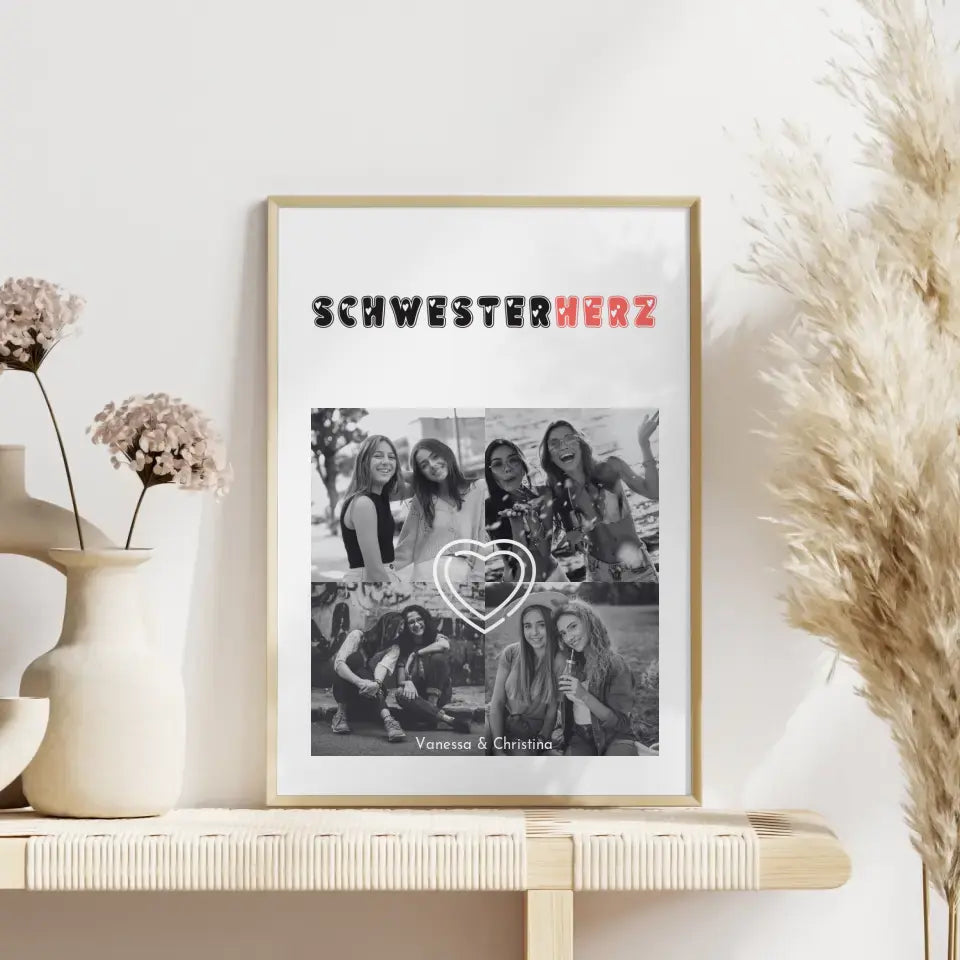 Schwester Poster Personalisiert Schwesterherz Fotocollage mit 4 Fotos