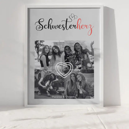 Personalisiertes Fotoposter Schwester Schwesterherz Black & White mit 4 Fotos