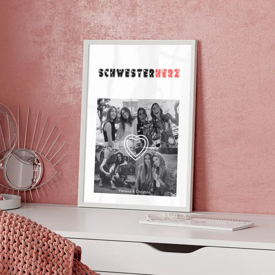 Schwester Poster Personalisiert Schwesterherz Fotocollage mit 4 Fotos