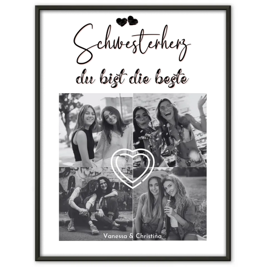 Personalisiertes Poster Schwester Schwesterherz Du bist die beste 4 Fotos Black & White