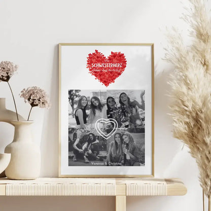 Personalisiertes Fotoposter Schwester Schwesterherz Schön dass du da bist 4 Foto Schwarz Weiß Effekt