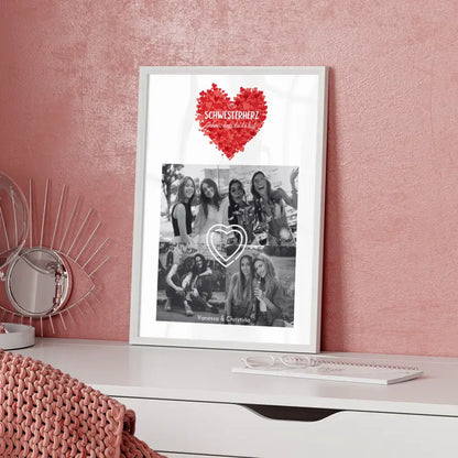 Personalisiertes Fotoposter Schwester Schwesterherz Schön dass du da bist 4 Foto Schwarz Weiß Effekt