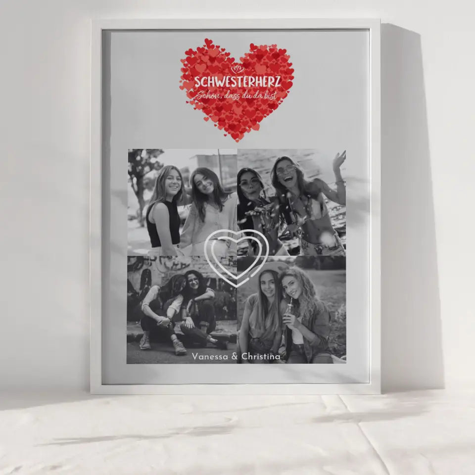 Personalisiertes Fotoposter Schwester Schwesterherz Schön dass du da bist 4 Foto Schwarz Weiß Effekt