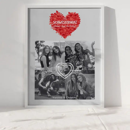Personalisiertes Fotoposter Schwester Schwesterherz Schön dass du da bist 4 Foto Schwarz Weiß Effekt