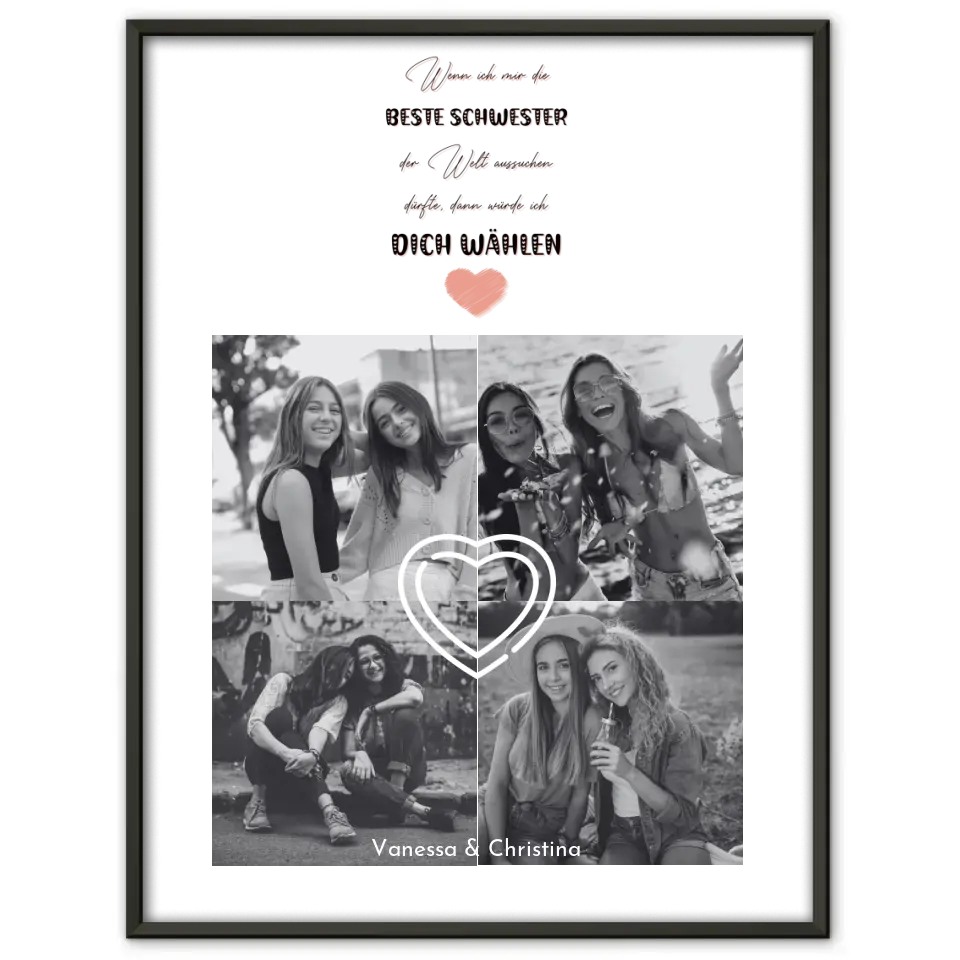 Poster Schwester Personalisiert Schwesterherz Du bist die beste Fotocollage 4 Fotos