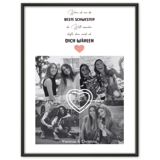Poster Schwester Personalisiert Schwesterherz Du bist die beste Fotocollage 4 Fotos