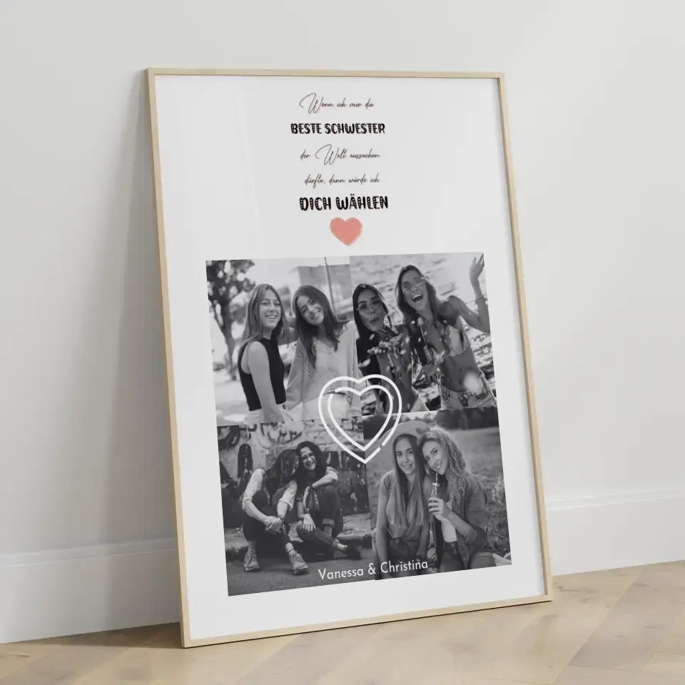 Poster Schwester Personalisiert Schwesterherz Du bist die beste Fotocollage 4 Fotos