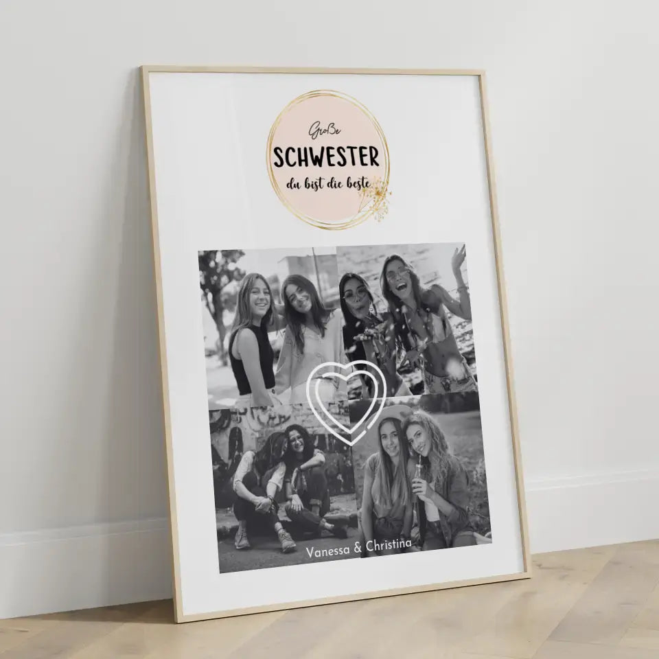 Schwester Poster Personalisiert Schwesterherz Du bist die beste Fotocollage mit 4 Fotos