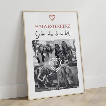 Poster Schwester Personalisiert Schwesterherz Schön dass du da bist Fotocollage 4 Fotos