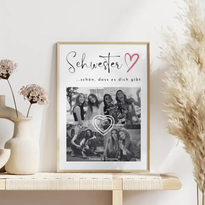 Schwester Poster Personalisiert Schwesterherz Schön dass du da bist Fotocollage mit 4 Fotos