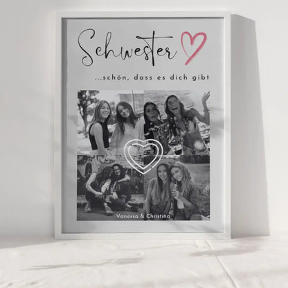 Schwester Poster Personalisiert Schwesterherz Schön dass du da bist Fotocollage mit 4 Fotos