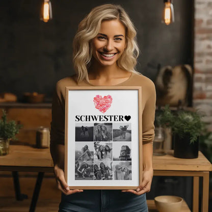 Poster Schwester Personalisiert Schwesterherz Fotocollage mit 9 Fotos