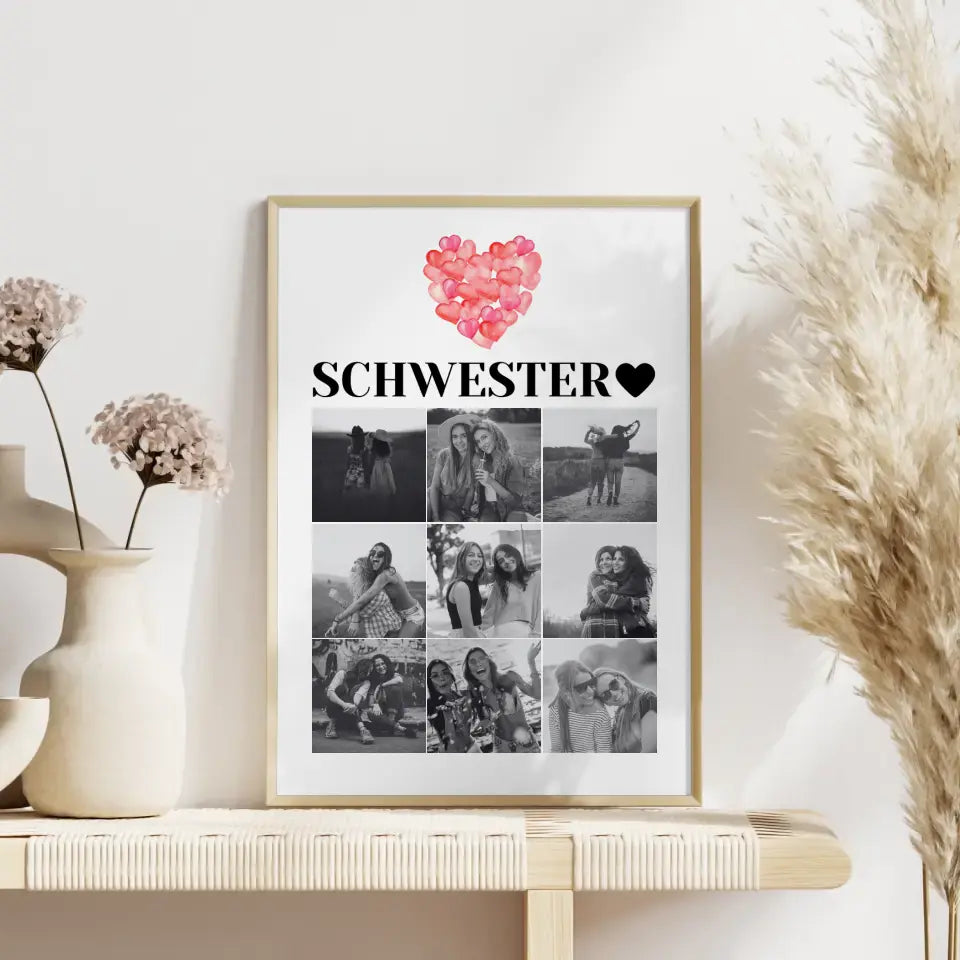 Poster Schwester Personalisiert Schwesterherz Fotocollage mit 9 Fotos