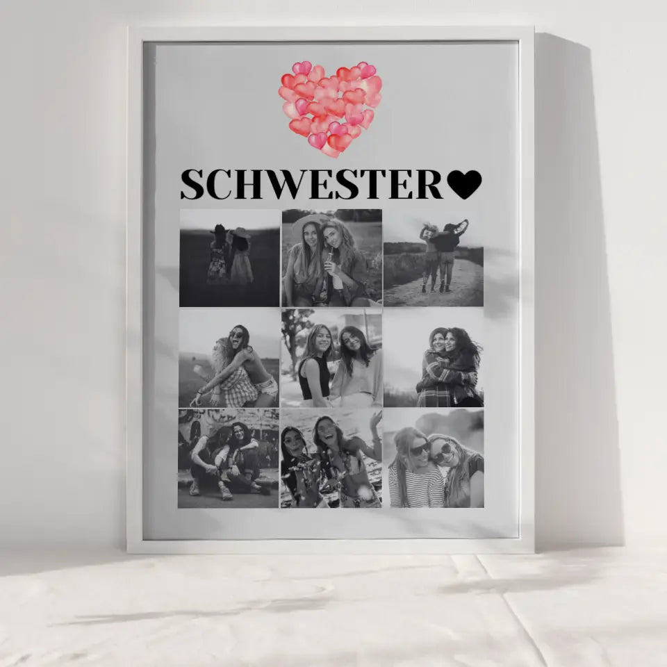 Poster Schwester Personalisiert Schwesterherz Fotocollage mit 9 Fotos