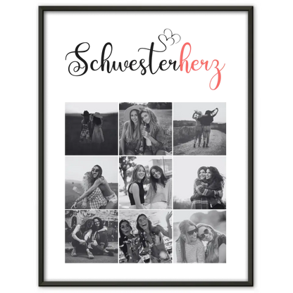 Personalisiertes Fotoposter Schwester Schwesterherz mit 9 Fotos & Eigener Spruch