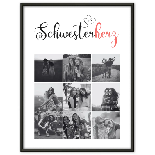 Personalisiertes Fotoposter Schwester Schwesterherz mit 9 Fotos & Eigener Spruch