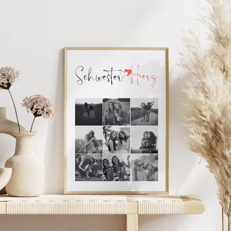 Poster Schwester Personalisiert Schwesterherz 9 Fotos & Wählbarer Spruch