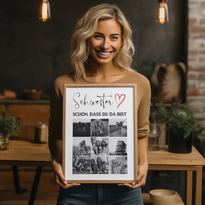 Personalisiertes Poster Schwester Schwesterherz Schön dass du da bist Fotocollage mit 9 Fotos