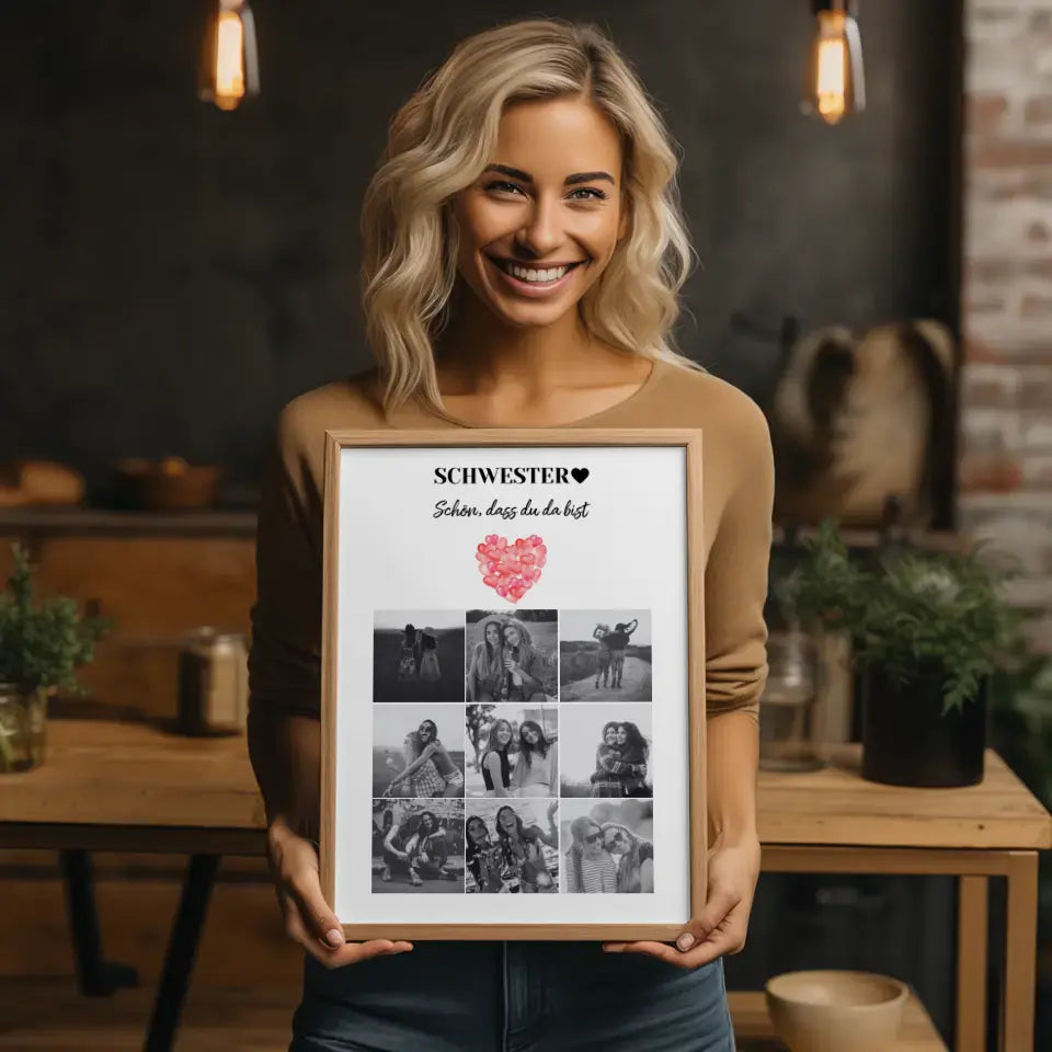 Poster Schwester Personalisiert Schwesterherz Schön dass du da bist 9 Fotos & Wunschspruch