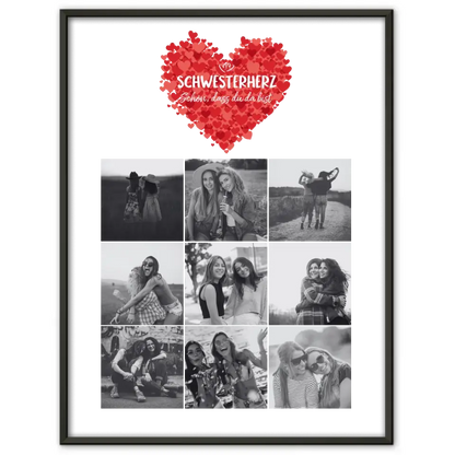 Personalisiertes Fotoposter Schwester Schwesterherz Schön dass du da bist 9 Fotos