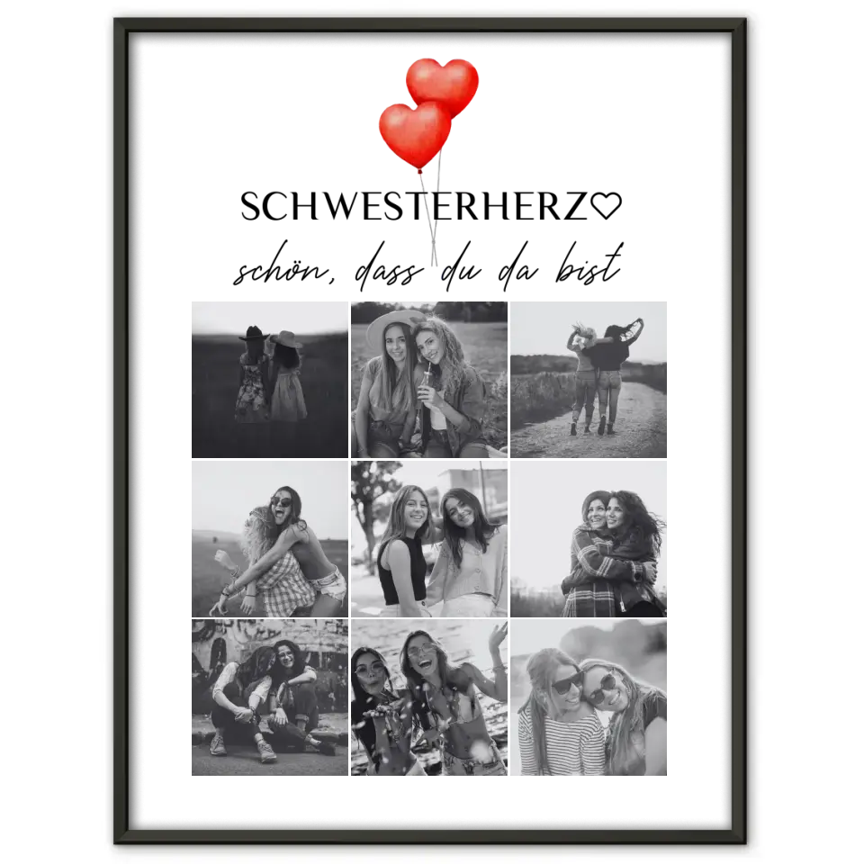 Personalisiertes Poster Schwester Schwesterherz Schön dass du da bist 9 Fotos & Wählbarer Spruch