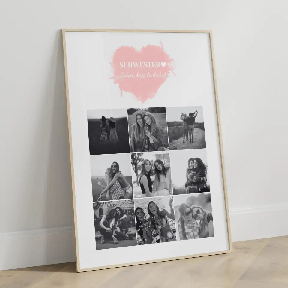 Schwester Poster Personalisiert Schwesterherz Schön dass du da bist 9 Fotos & Änderbarer Spruch