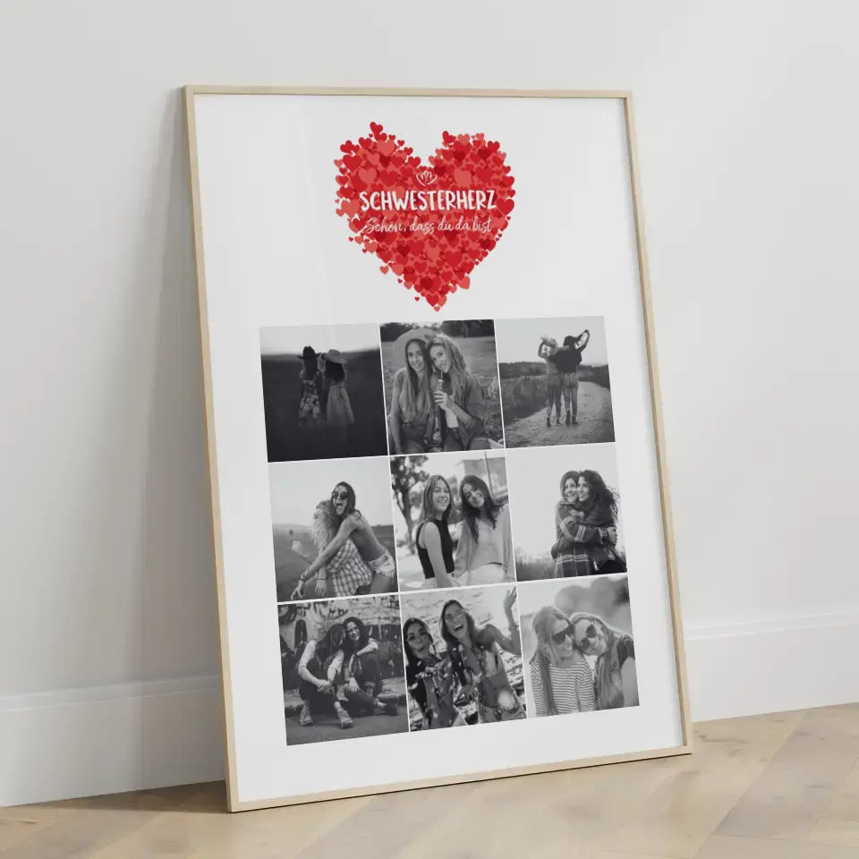 Personalisiertes Fotoposter Schwester Schwesterherz Schön dass du da bist 9 Fotos