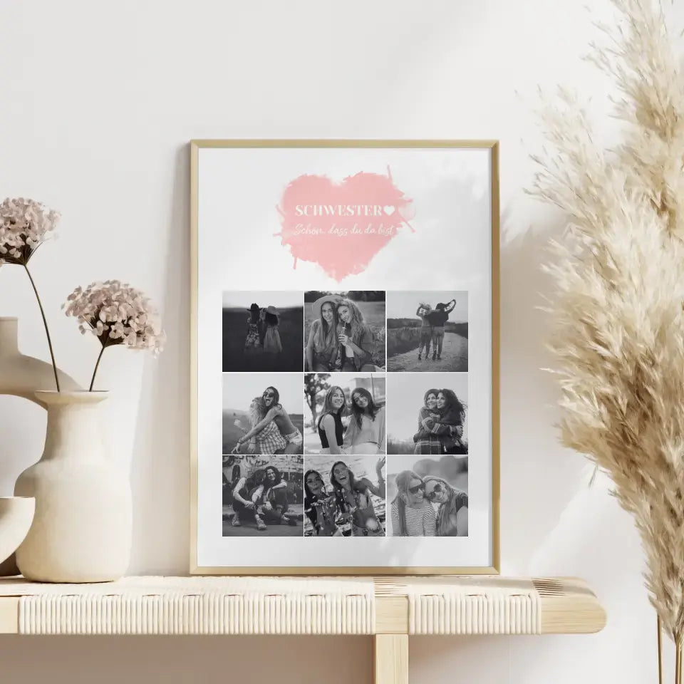 Schwester Poster Personalisiert Schwesterherz Schön dass du da bist 9 Fotos & Änderbarer Spruch