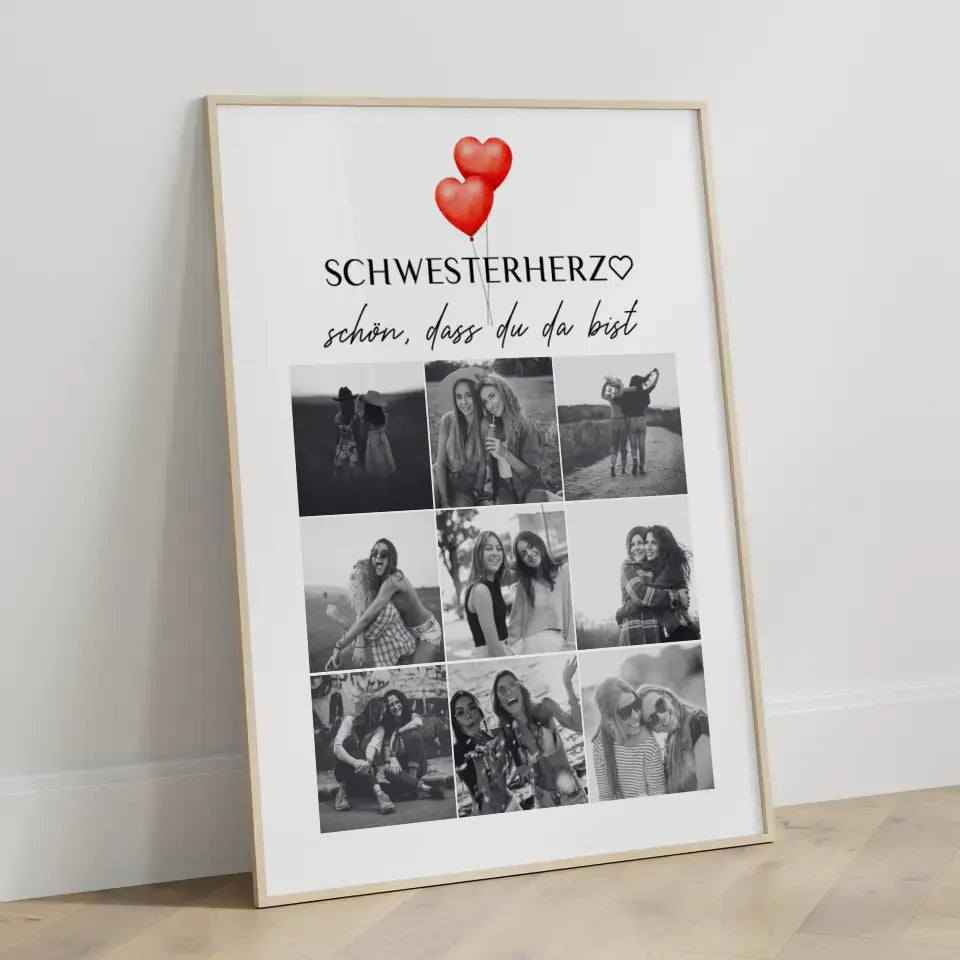 Personalisiertes Poster Schwester Schwesterherz Schön dass du da bist 9 Fotos & Wählbarer Spruch