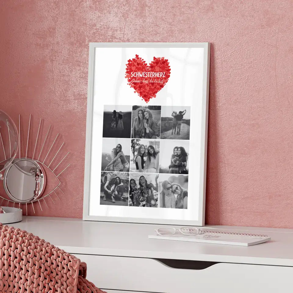 Personalisiertes Fotoposter Schwester Schwesterherz Schön dass du da bist 9 Fotos