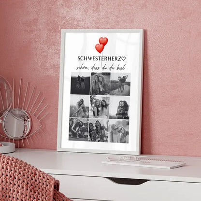 Personalisiertes Poster Schwester Schwesterherz Schön dass du da bist 9 Fotos & Wählbarer Spruch