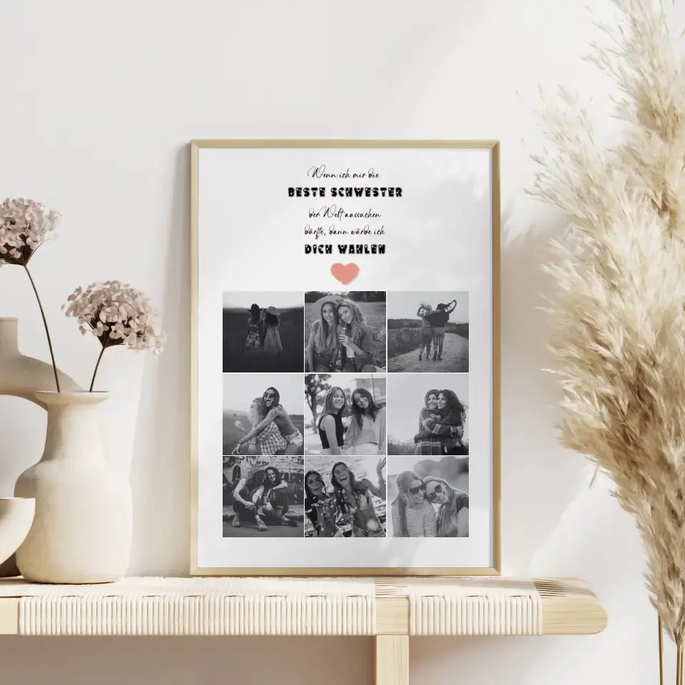 Poster Schwester Personalisiert Beste Schwester der Welt mit 9 Fotos & Eigener Spruch