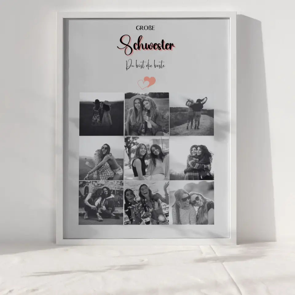 Personalisiertes Große Schwester Poster Große Schwester bist die Beste Fotocollage mit 9 Fotos