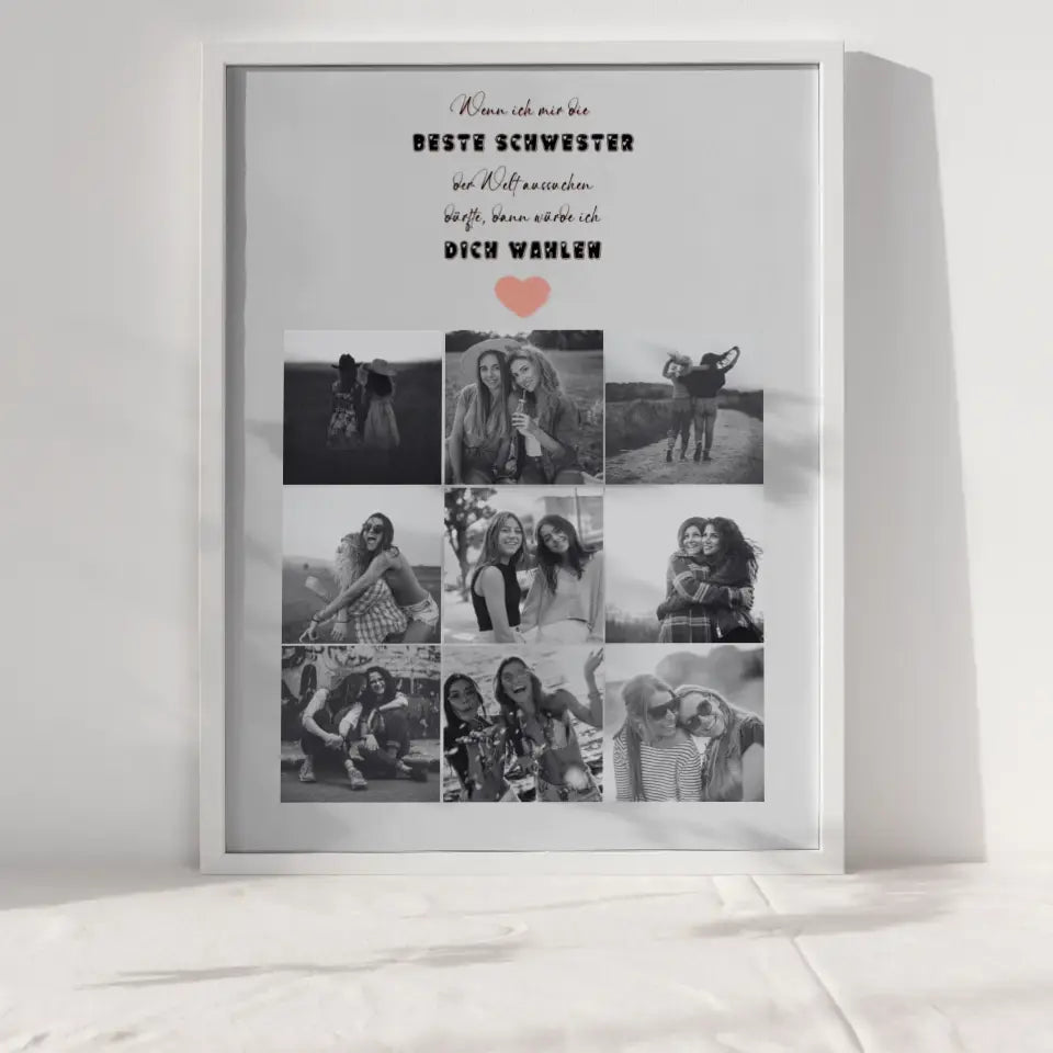 Poster Schwester Personalisiert Beste Schwester der Welt mit 9 Fotos & Eigener Spruch