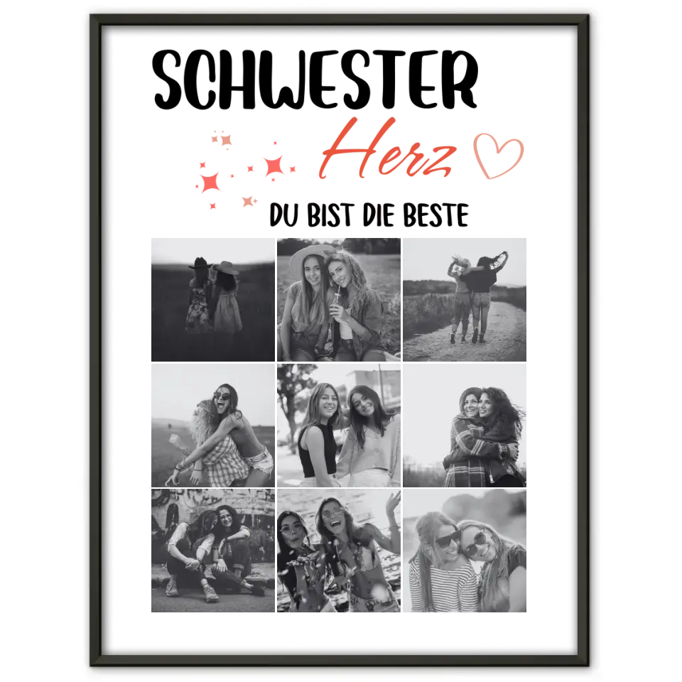 Schwester Poster Personalisiert Schwesterherz Du bist die beste 9 Fotos & Wählbarer Spruch