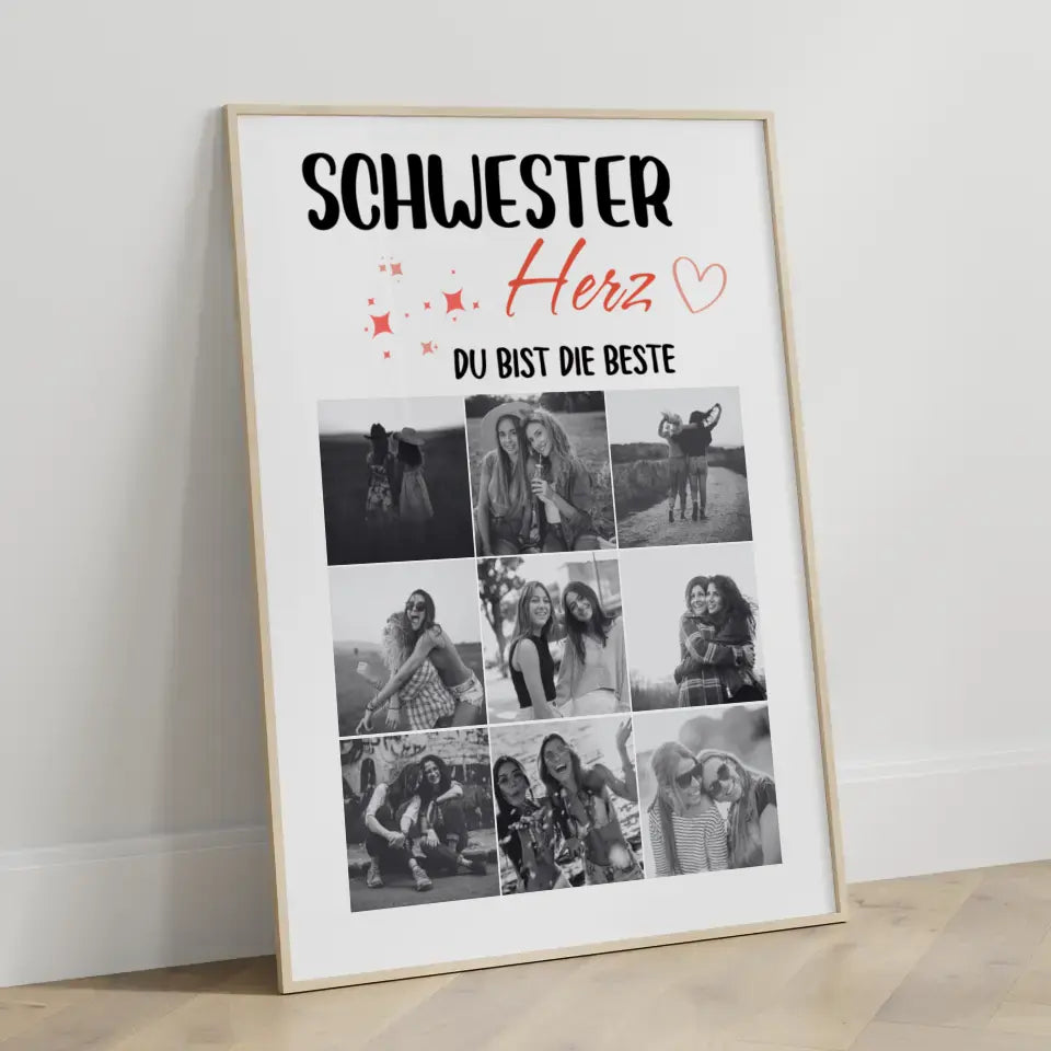 Schwester Poster Personalisiert Schwesterherz Du bist die beste 9 Fotos & Wählbarer Spruch