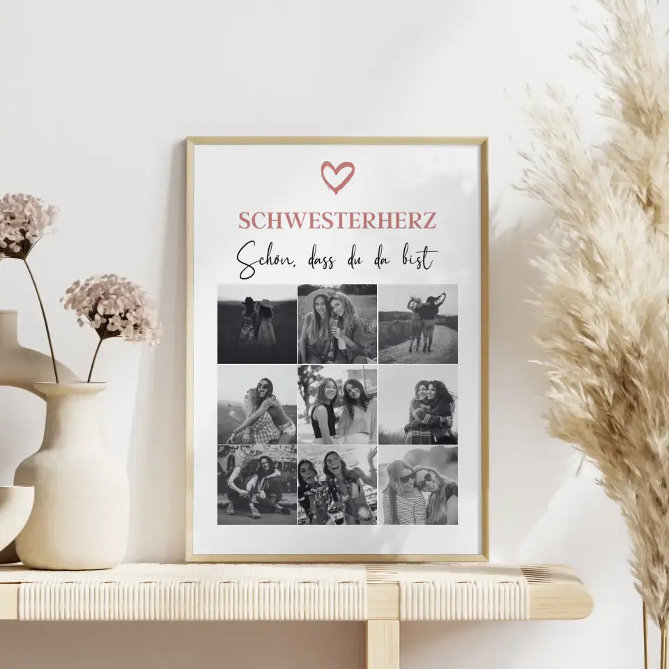 Poster Schwester Schwesterherz Schön dass du da bist 9 Fotos & Änderbarer Spruch