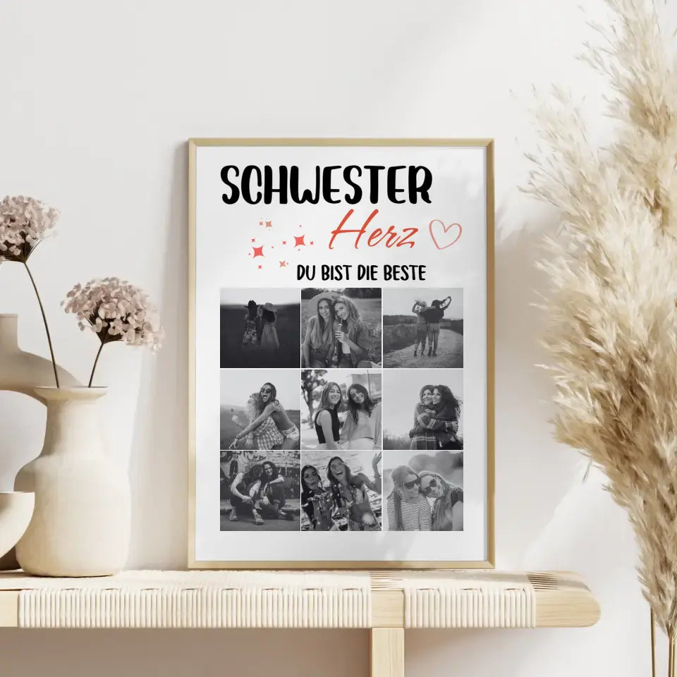 Schwester Poster Personalisiert Schwesterherz Du bist die beste 9 Fotos & Wählbarer Spruch