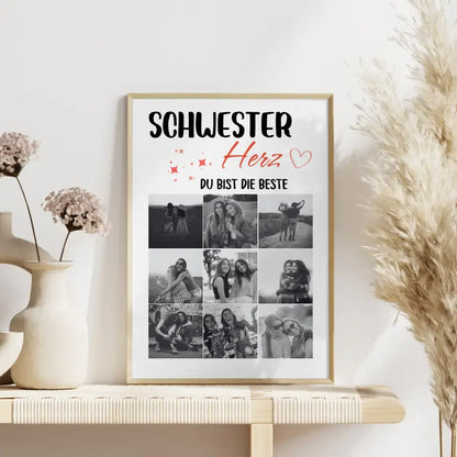 Schwester Poster Personalisiert Schwesterherz Du bist die beste 9 Fotos & Wählbarer Spruch