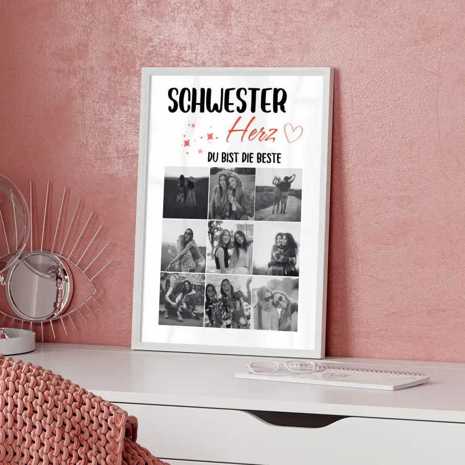 Schwester Poster Personalisiert Schwesterherz Du bist die beste 9 Fotos & Wählbarer Spruch