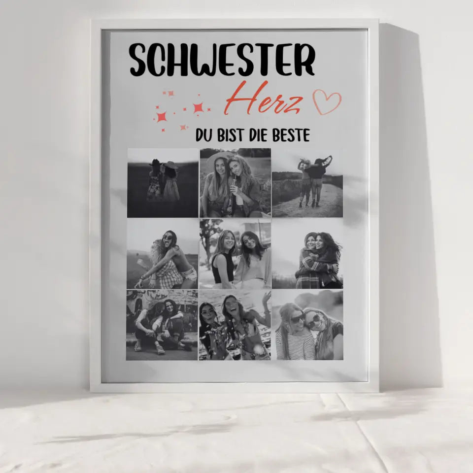 Schwester Poster Personalisiert Schwesterherz Du bist die beste 9 Fotos & Wählbarer Spruch