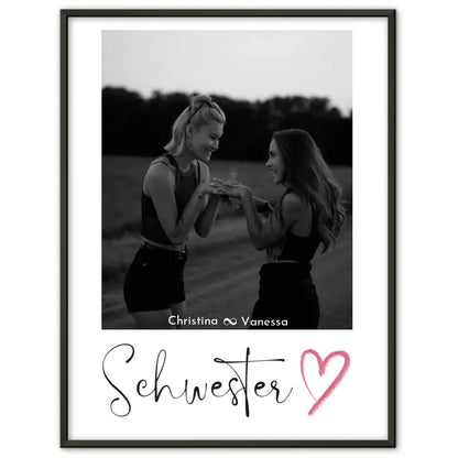 Schwester Poster Personalisiert Schwesterherz Schwarz Weiß Foto & Wunsch Spruch