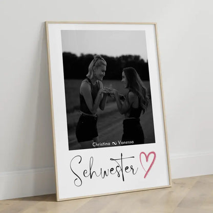 Schwester Poster Personalisiert Schwesterherz Schwarz Weiß Foto & Wunsch Spruch